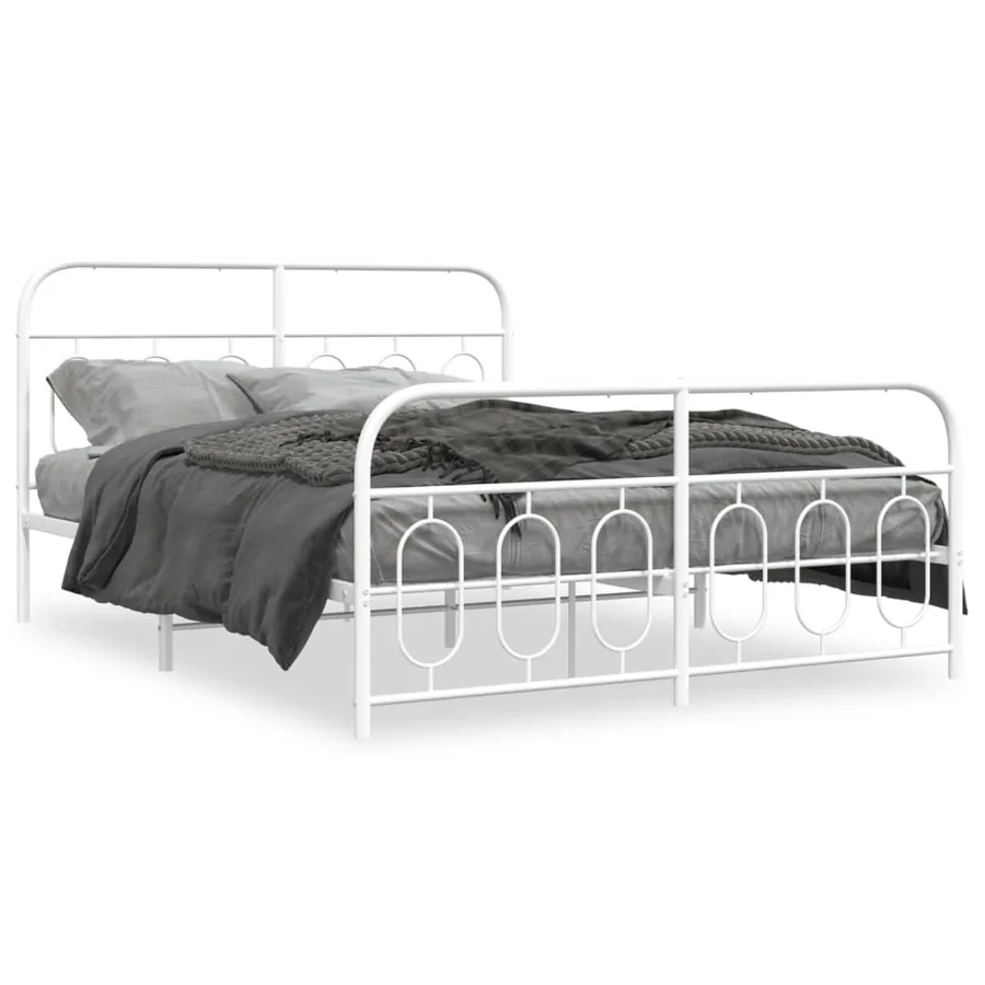 Cadre de lit métal sans matelas et pied de lit blanc 140x190 cm - 2