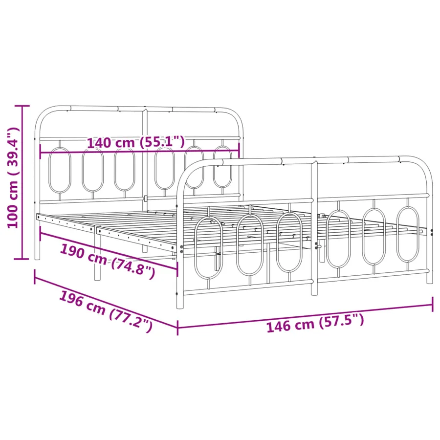 Cadre de lit métal sans matelas et pied de lit blanc 140x190 cm - 8