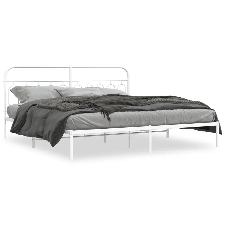 Cadre de lit métal sans matelas et tête de lit blanc 200x200 cm - 2
