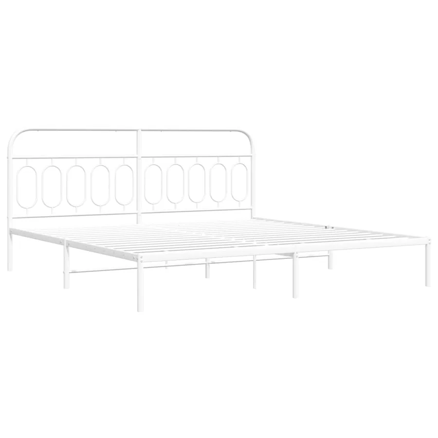 Cadre de lit métal sans matelas et tête de lit blanc 200x200 cm - 3