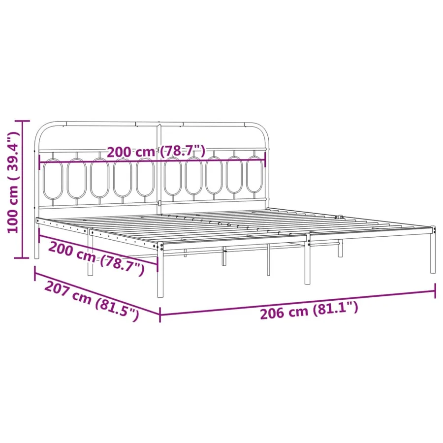 Cadre de lit métal sans matelas et tête de lit blanc 200x200 cm - 8