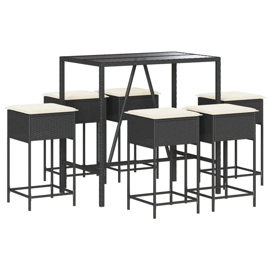 Ensemble de bar de jardin 7 pcs avec coussins noir poly rotin - 2