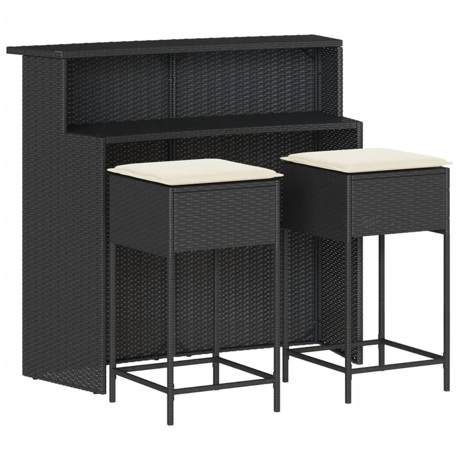 Ensemble de bar de jardin 3 pcs avec coussins noir poly rotin - 2