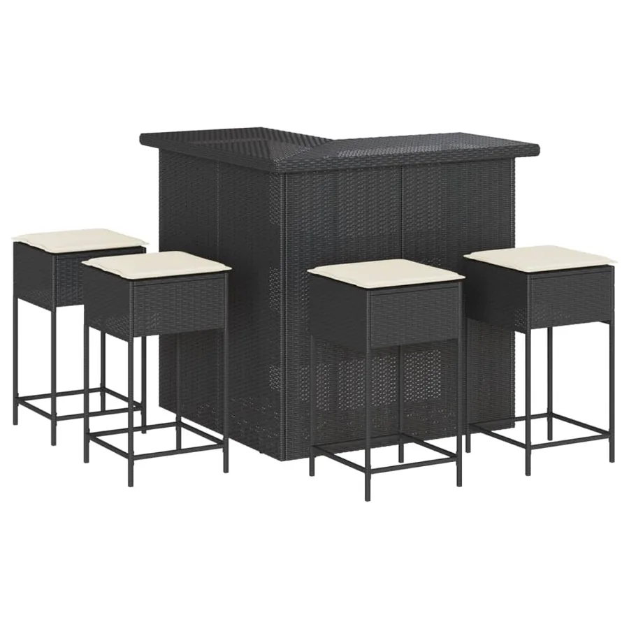 Ensemble de bar de jardin 5 pcs avec coussins noir poly rotin - 2