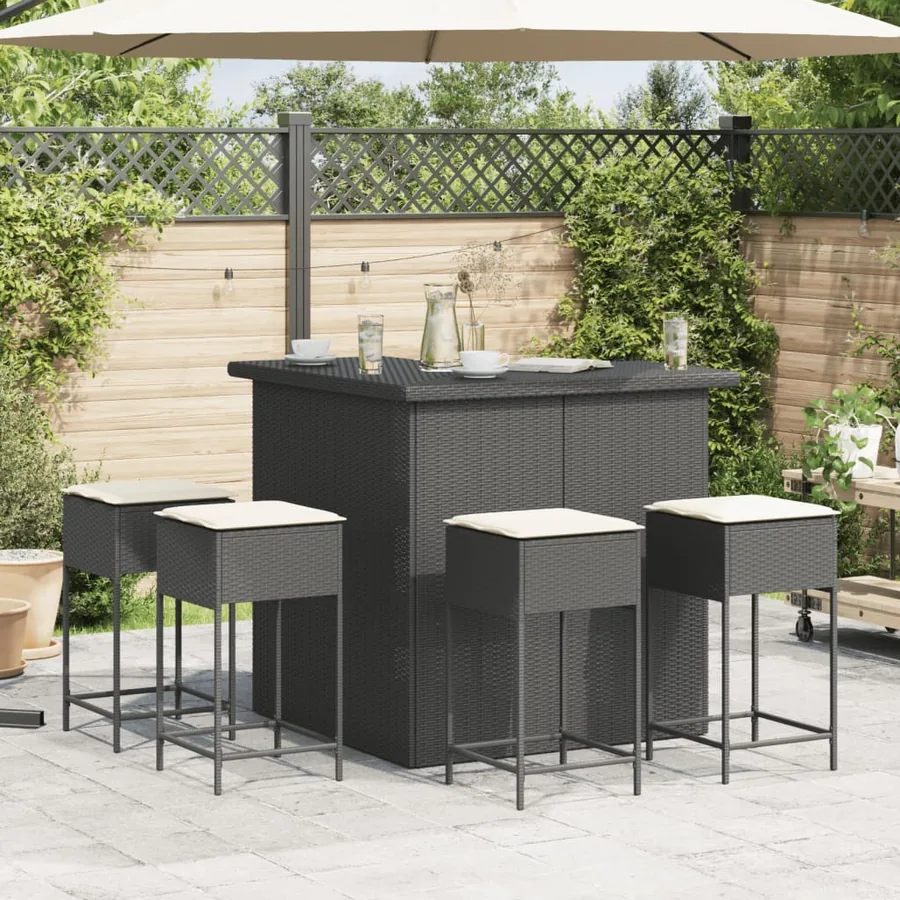 Ensemble de bar de jardin 5 pcs avec coussins noir poly rotin - 3