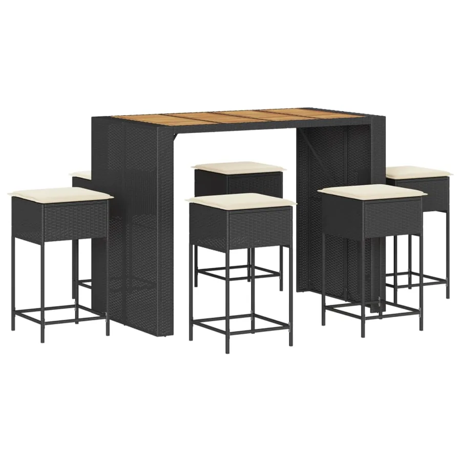 Ensemble de bar de jardin 7 pcs avec coussins noir poly rotin - 2