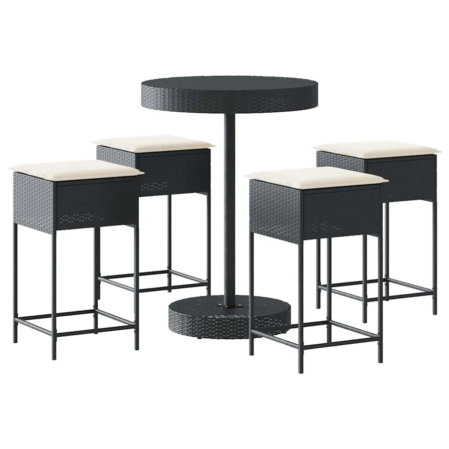 Ensemble de bar de jardin 5 pcs avec coussins noir poly rotin - 2