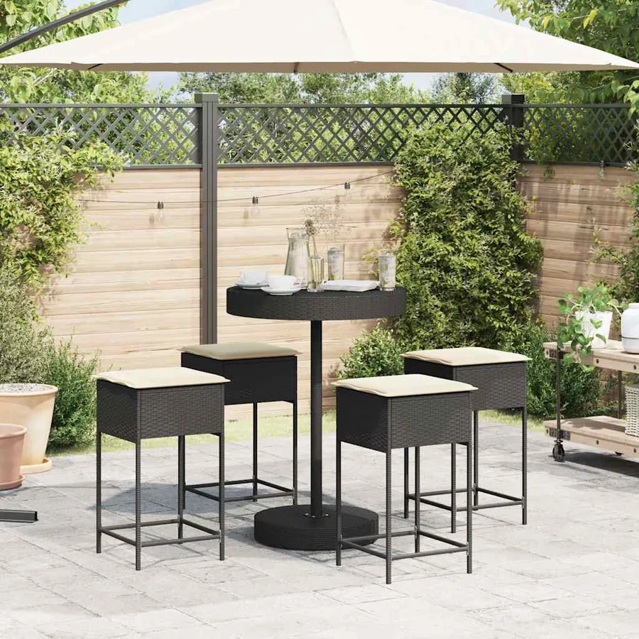 Ensemble de bar de jardin 5 pcs avec coussins noir poly rotin - 3