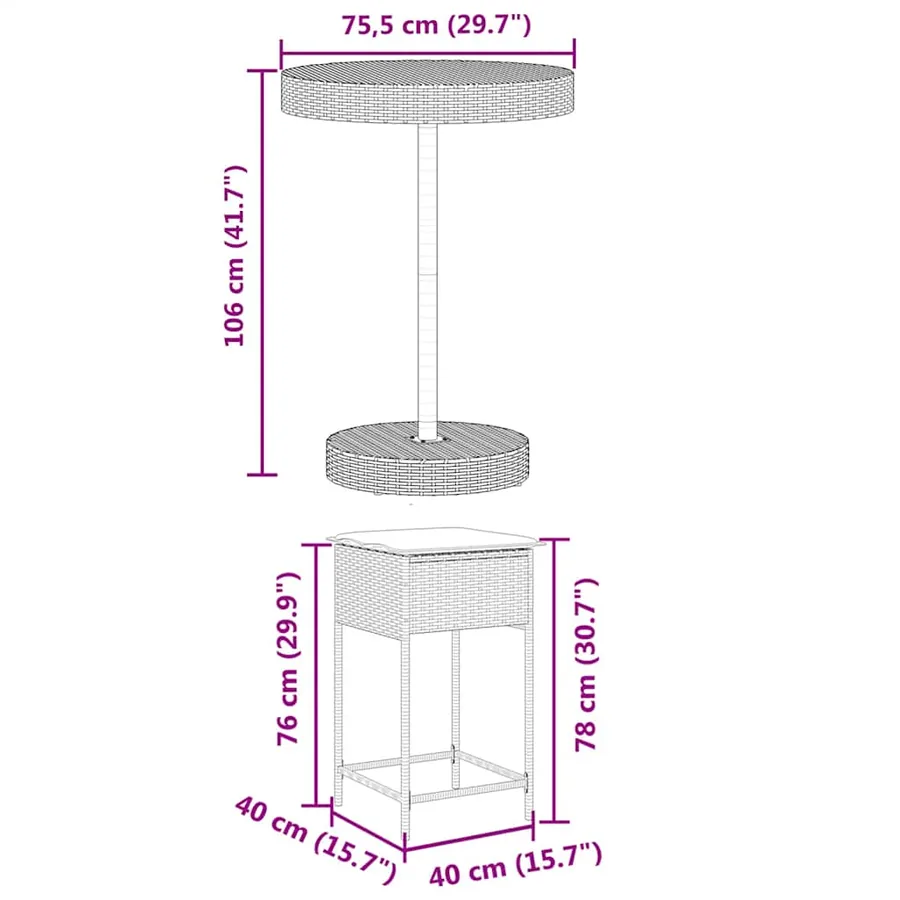 Ensemble de bar de jardin 5 pcs avec coussins noir poly rotin - 8