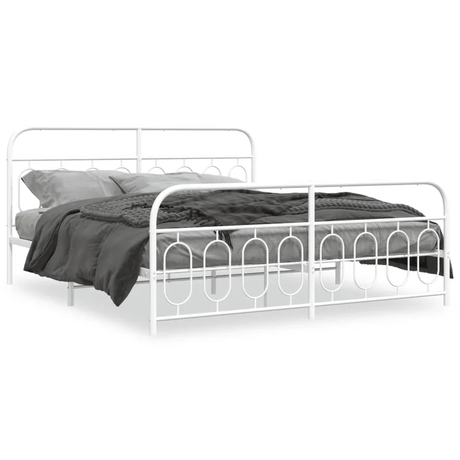 Cadre de lit métal sans matelas et pied de lit blanc 193x203 cm - 2
