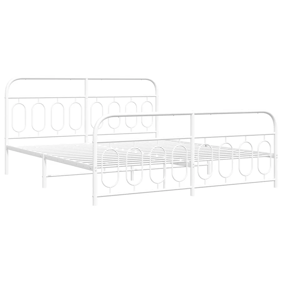 Cadre de lit métal sans matelas et pied de lit blanc 193x203 cm - 3