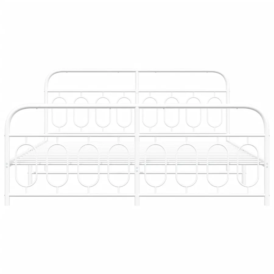 Cadre de lit métal sans matelas et pied de lit blanc 193x203 cm - 4
