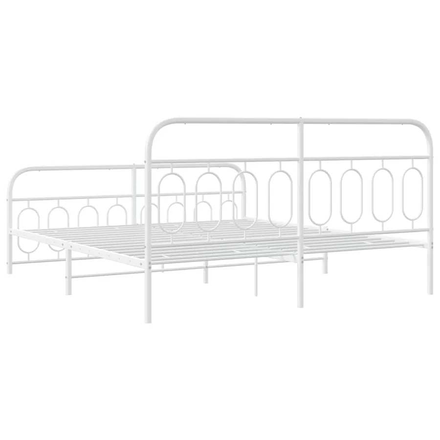 Cadre de lit métal sans matelas et pied de lit blanc 193x203 cm - 6