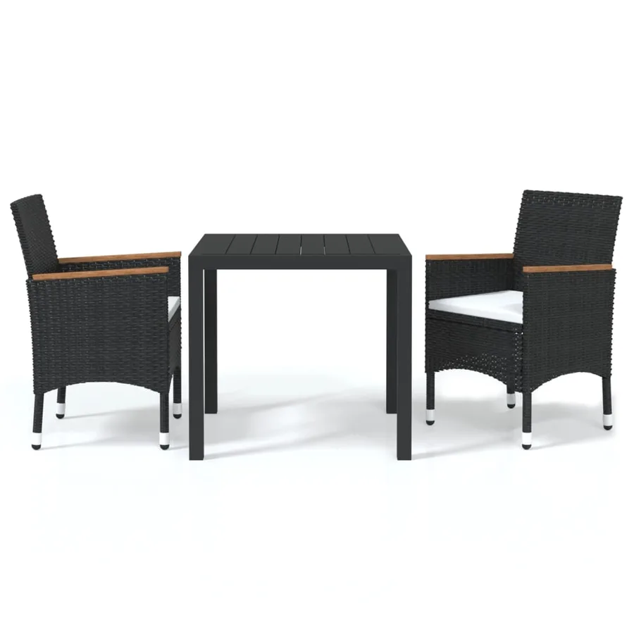 Ensemble à dîner de jardin avec coussins 3 pcs poly rotin noir - 2