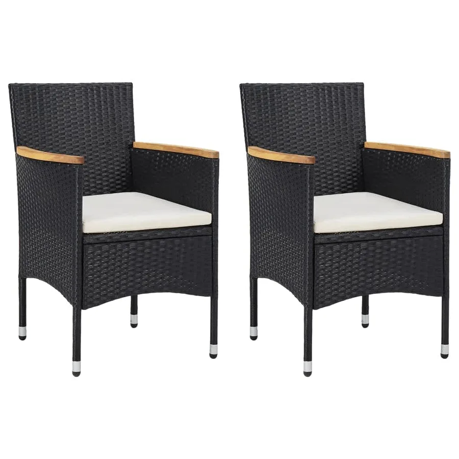 Ensemble à dîner de jardin avec coussins 3 pcs poly rotin noir - 3