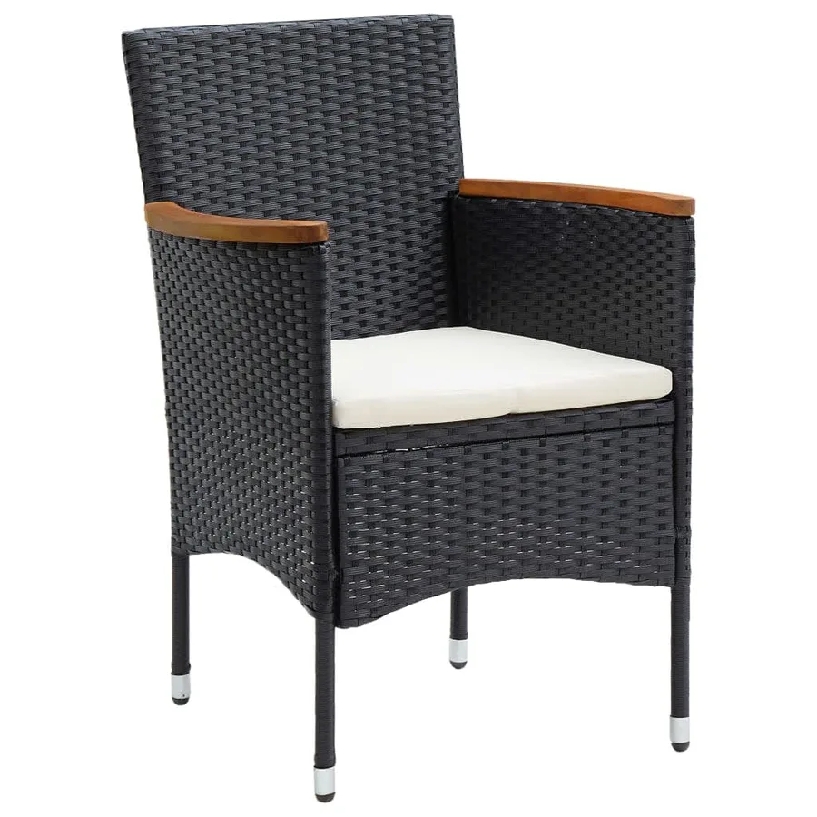 Ensemble à dîner de jardin avec coussins 3 pcs poly rotin noir - 4