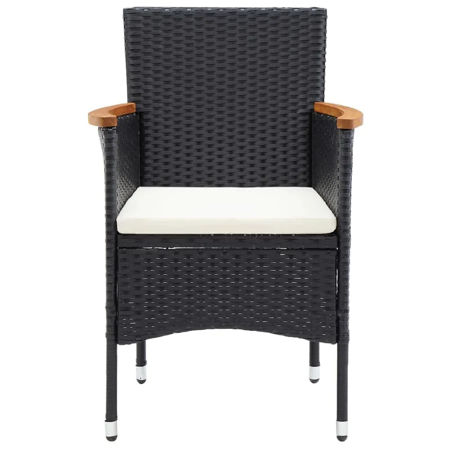 Ensemble à dîner de jardin avec coussins 3 pcs poly rotin noir - 5