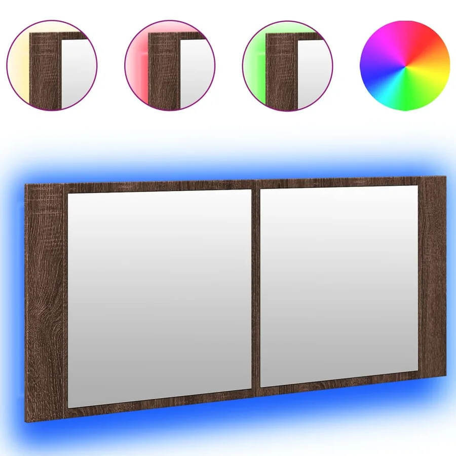 Armoire à miroir à LED de bain chêne marron 100x12x45 cm - 2