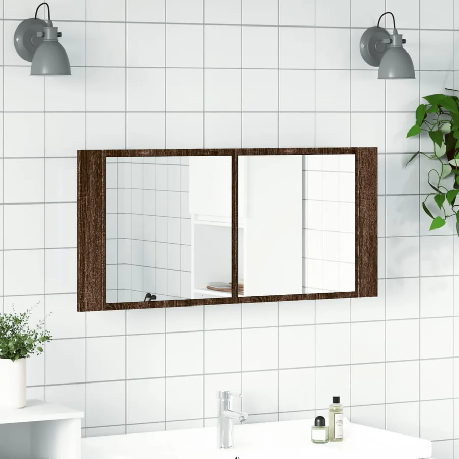 Armoire à miroir à LED de bain chêne marron 100x12x45 cm - 3