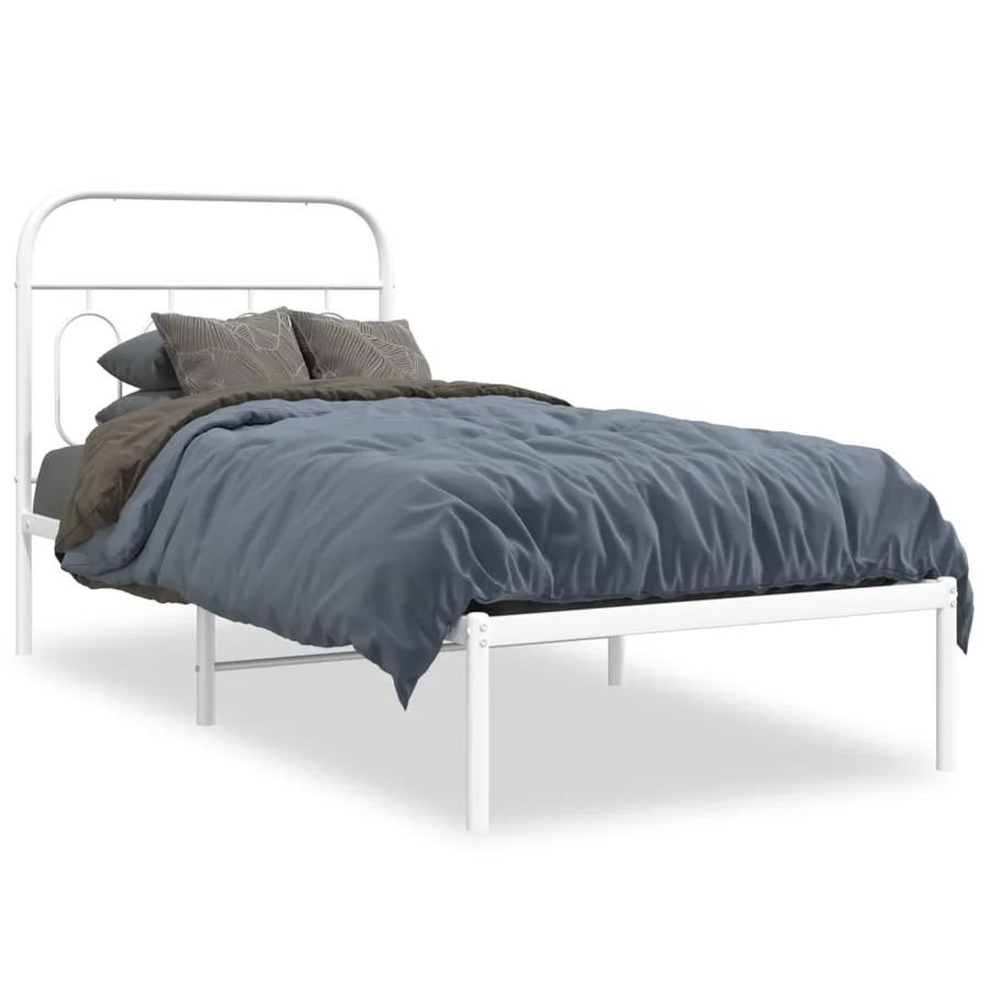 Cadre de lit métal sans matelas avec tête de lit blanc 90x200cm - 2