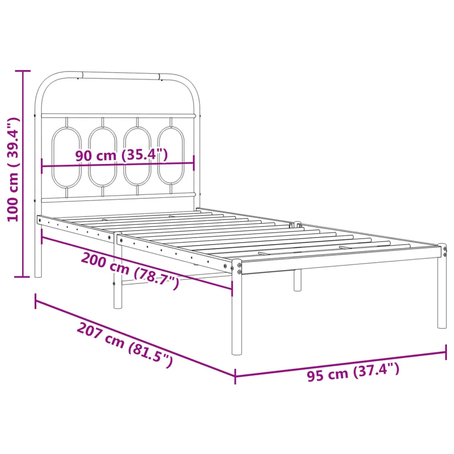 Cadre de lit métal sans matelas avec tête de lit blanc 90x200cm - 8
