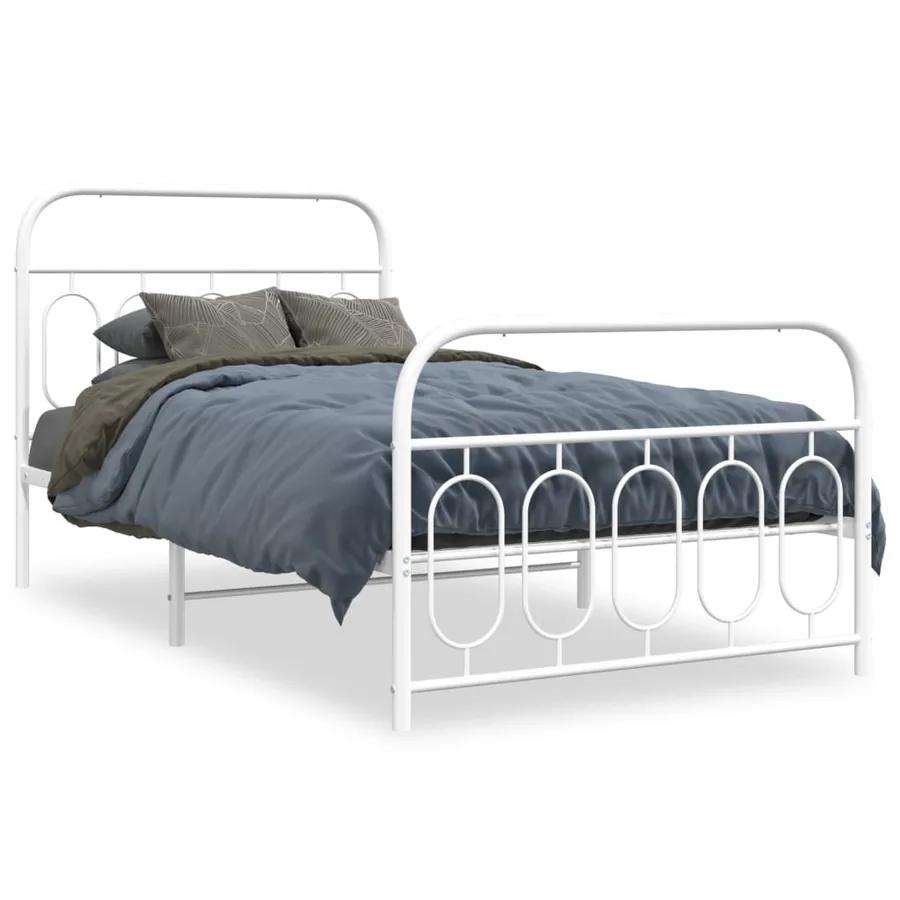Cadre de lit métal sans matelas et pied de lit blanc 100x190 cm - 2