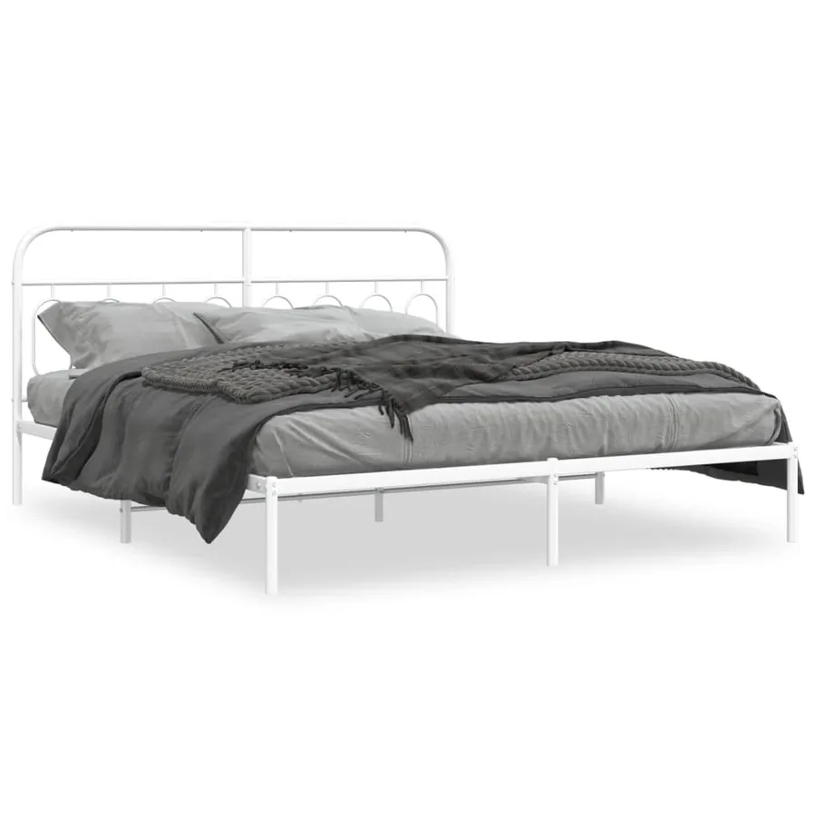Cadre de lit métal sans matelas et tête de lit blanc 183x213 cm - 2