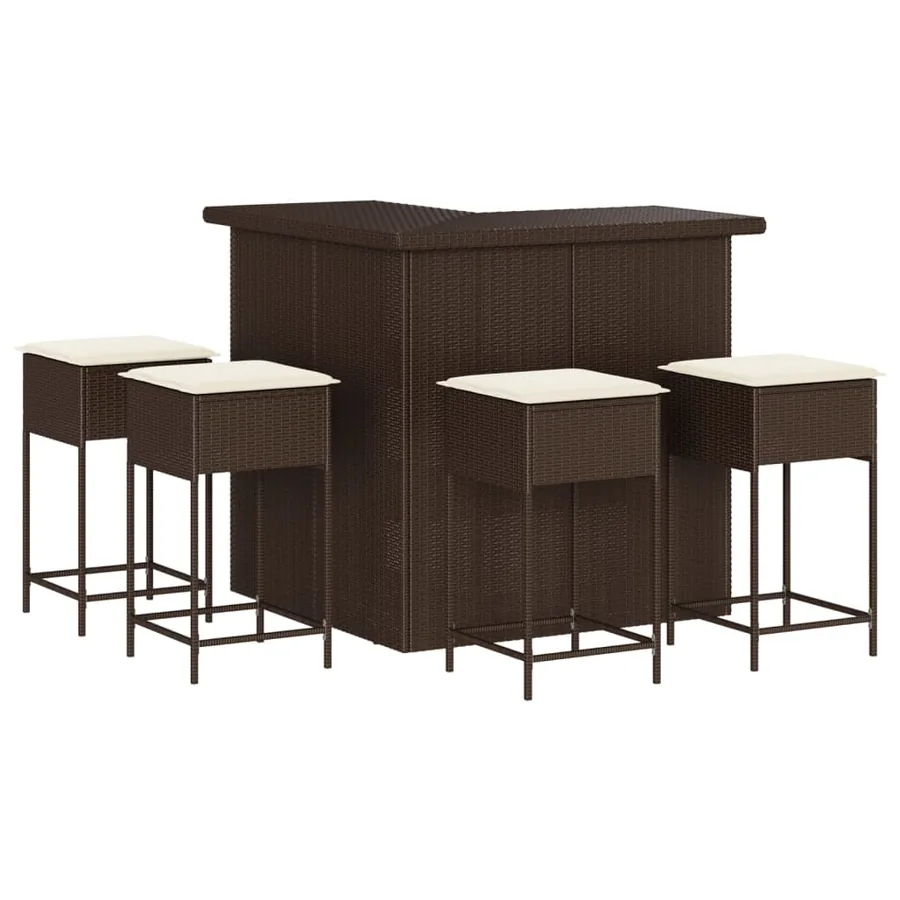 Ensemble de bar de jardin avec coussins 5 pcs marron poly rotin - 2