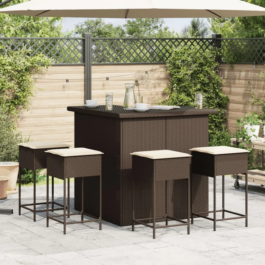 Ensemble de bar de jardin avec coussins 5 pcs marron poly rotin - 3