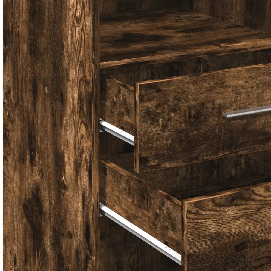 Buffet haut chêne fumé 45x42,5x124 cm bois d'ingénierie - 8