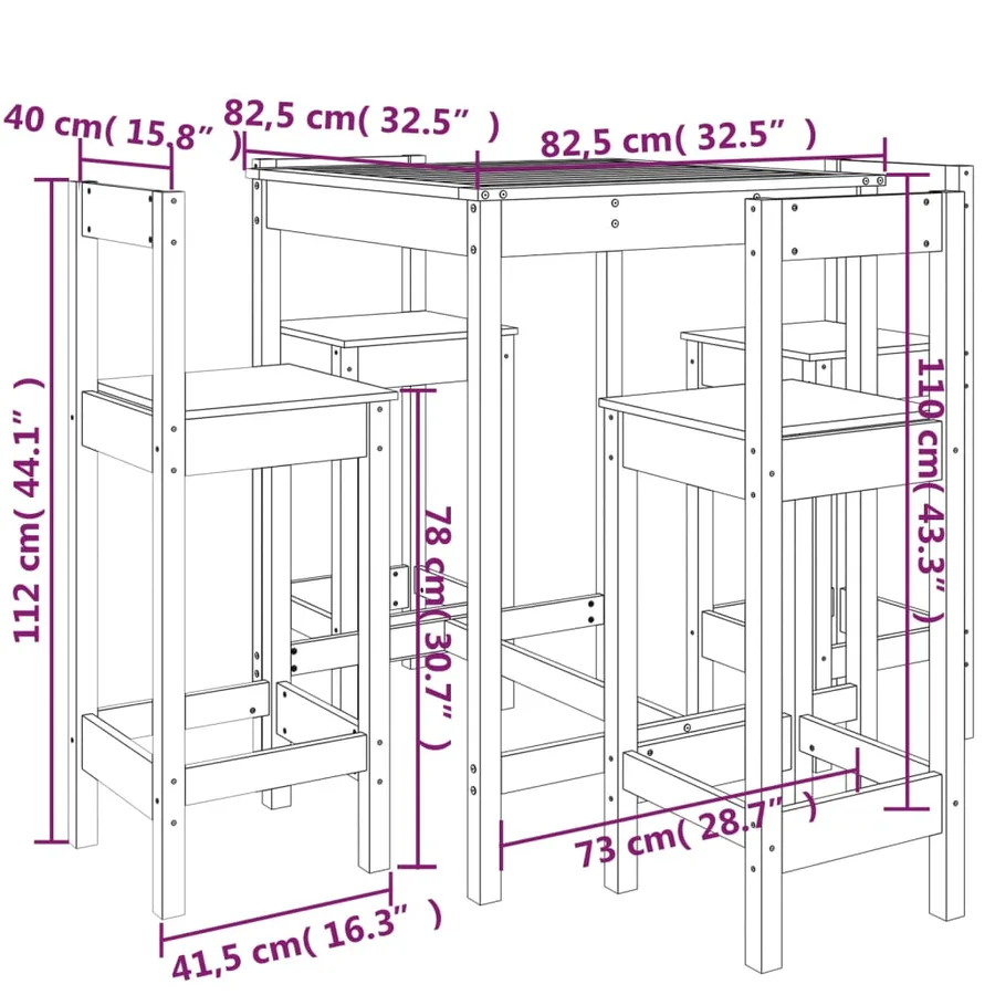 Ensemble de bar de jardin 5 pcs blanc bois massif de pin - 10