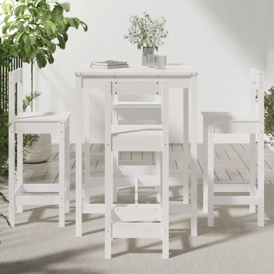 Ensemble de bar de jardin 5 pcs blanc bois massif de pin - 3