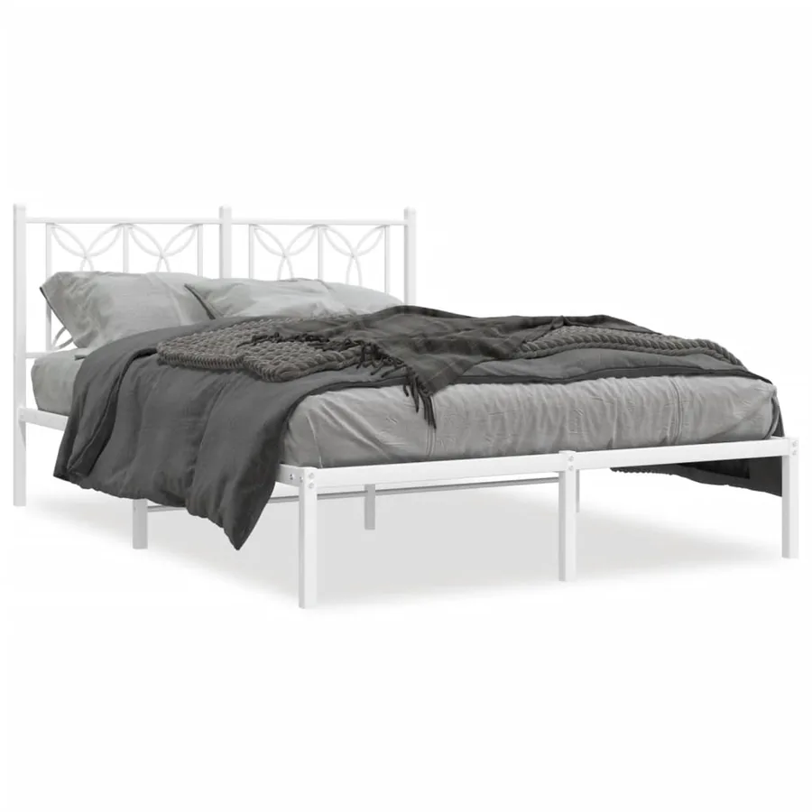 Cadre de lit métal sans matelas et tête de lit blanc 140x190 cm - 2