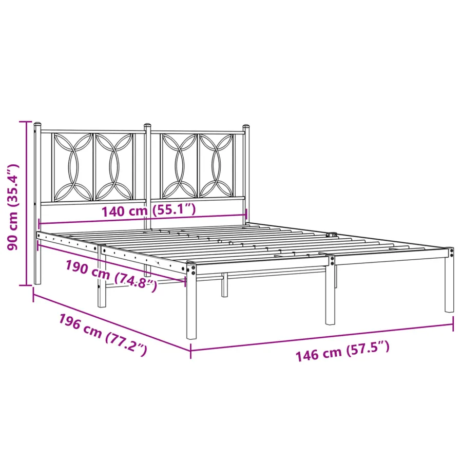 Cadre de lit métal sans matelas et tête de lit blanc 140x190 cm - 8