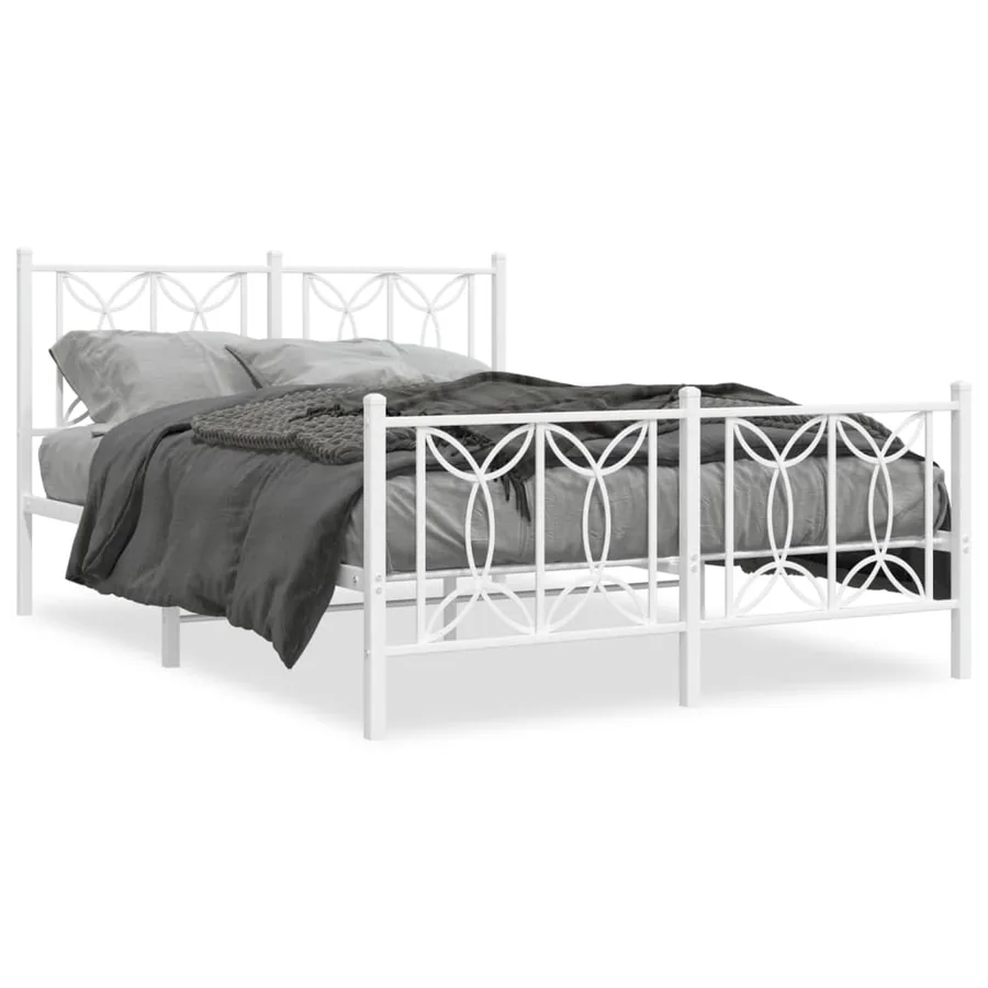Cadre de lit métal sans matelas et pied de lit blanc 140x200 cm - 2