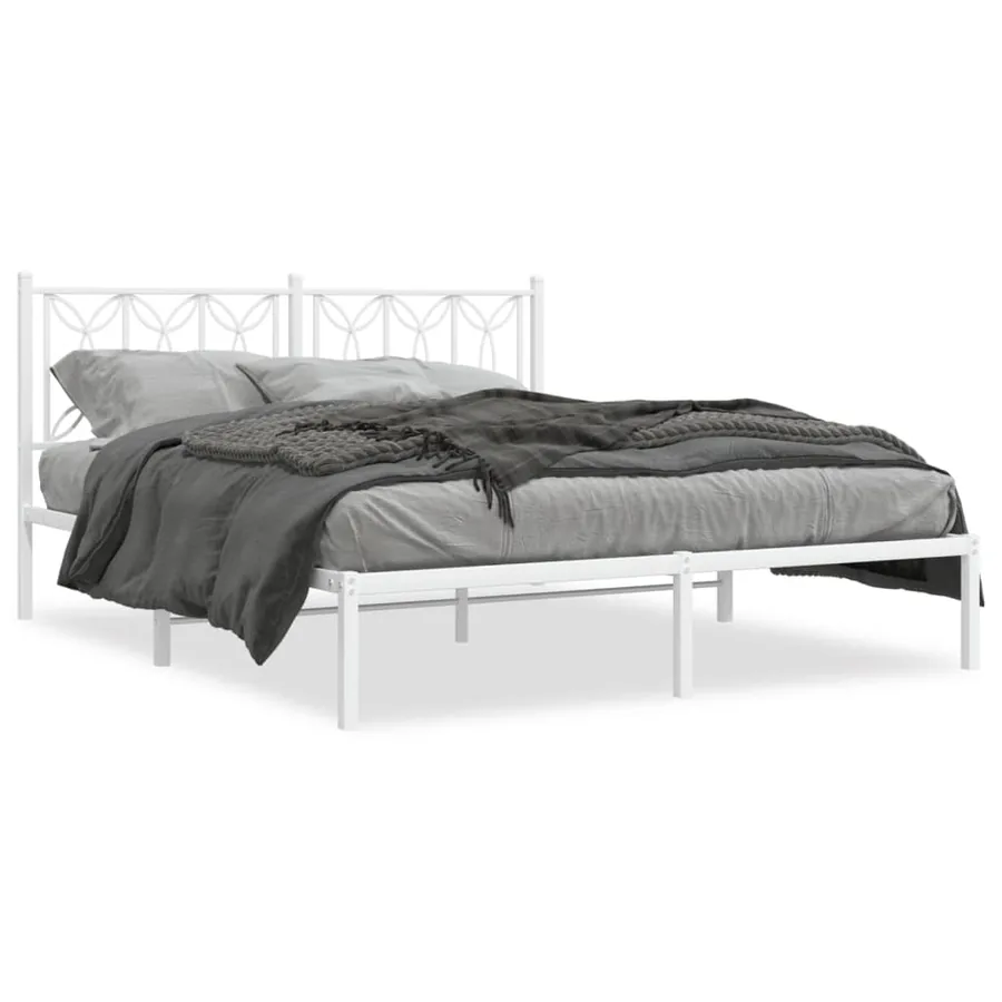 Cadre de lit métal sans matelas et tête de lit blanc 160x200 cm - 2