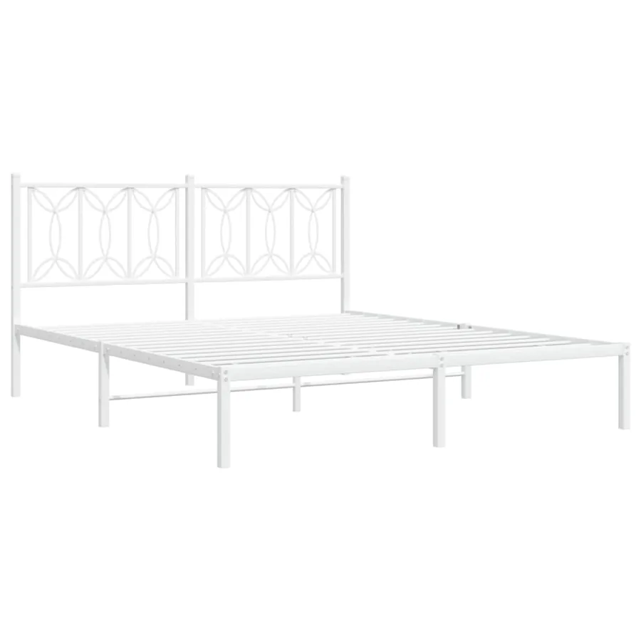 Cadre de lit métal sans matelas et tête de lit blanc 160x200 cm - 3