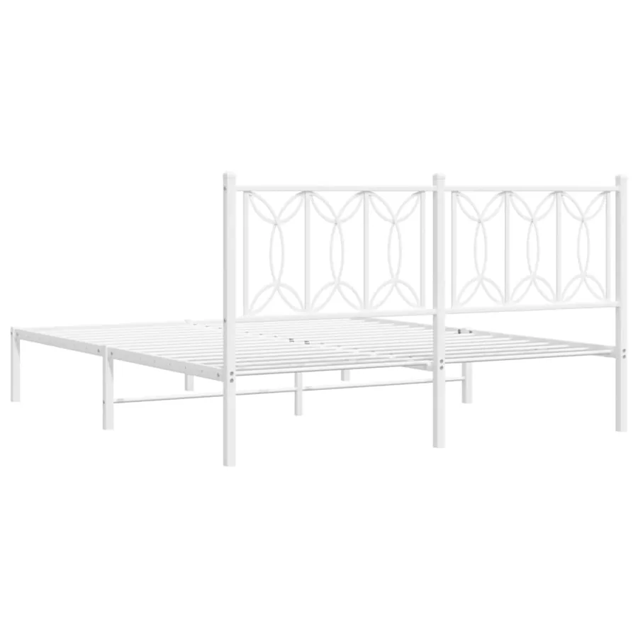 Cadre de lit métal sans matelas et tête de lit blanc 160x200 cm - 6