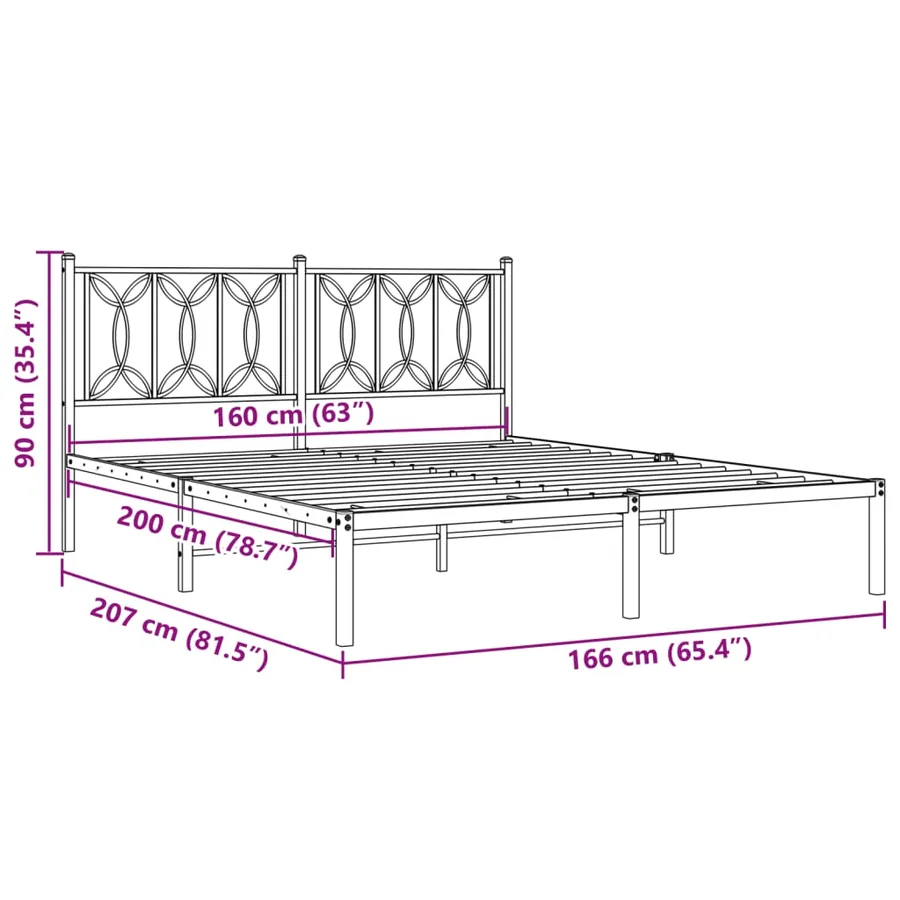 Cadre de lit métal sans matelas et tête de lit blanc 160x200 cm - 8