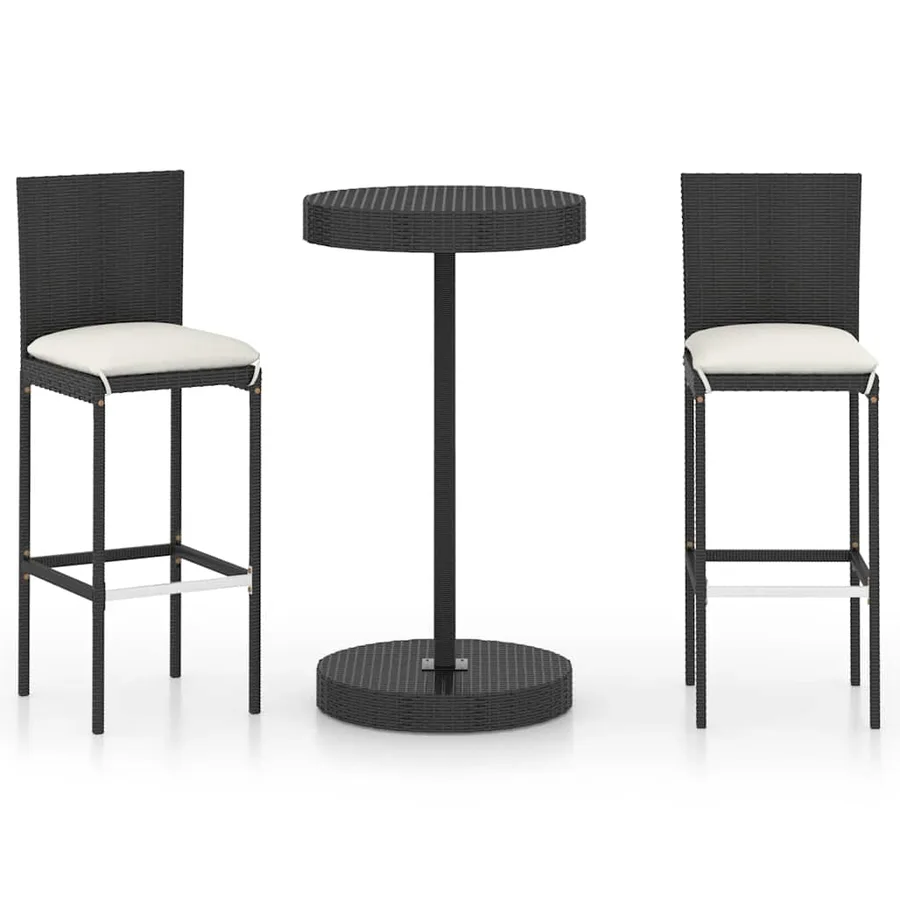 Ensemble de bar de jardin 3 pcs et coussins Résine tressée Noir - 2