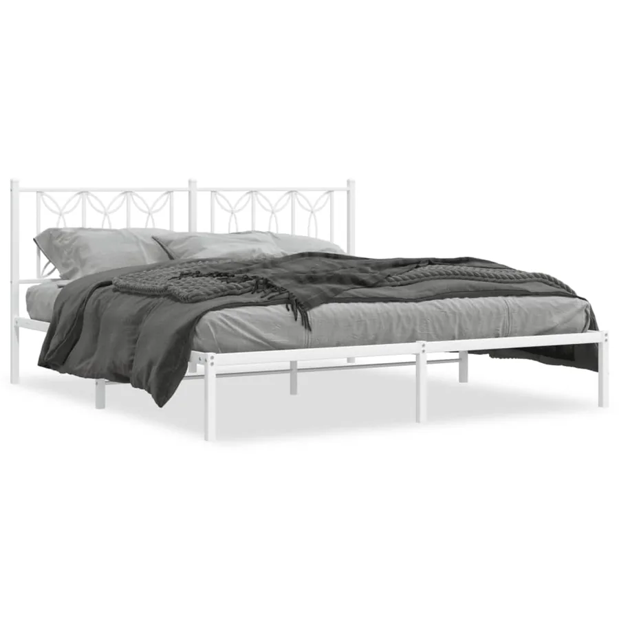 Cadre de lit métal sans matelas et tête de lit blanc 183x213 cm - 2