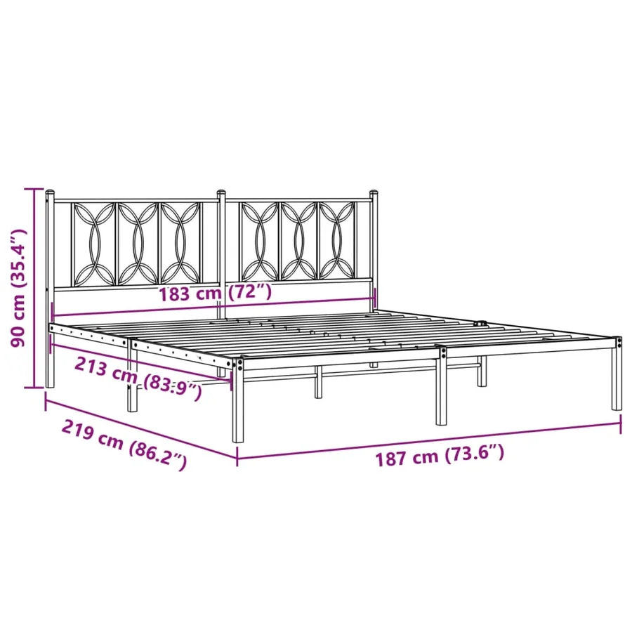 Cadre de lit métal sans matelas et tête de lit blanc 183x213 cm - 8