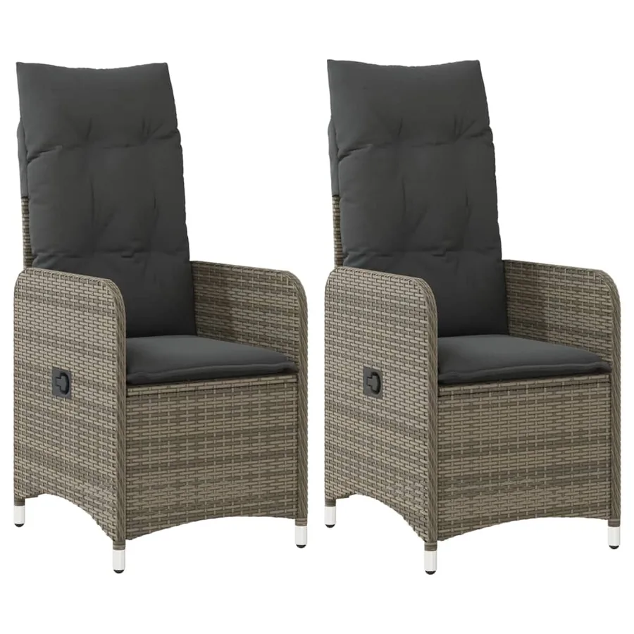 Chaises inclinables de jardin lot de 2 et coussins gris rotin - 2
