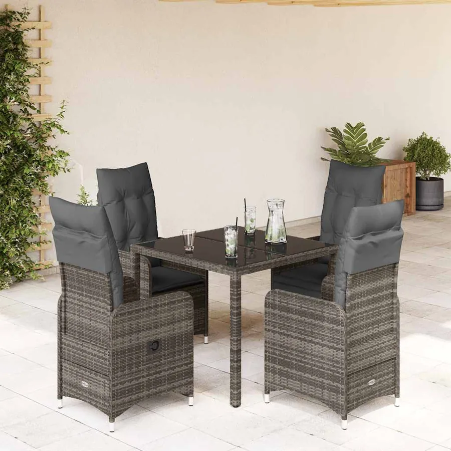Ensemble de bistro de jardin 5 pcs coussins gris poly rotin - 2