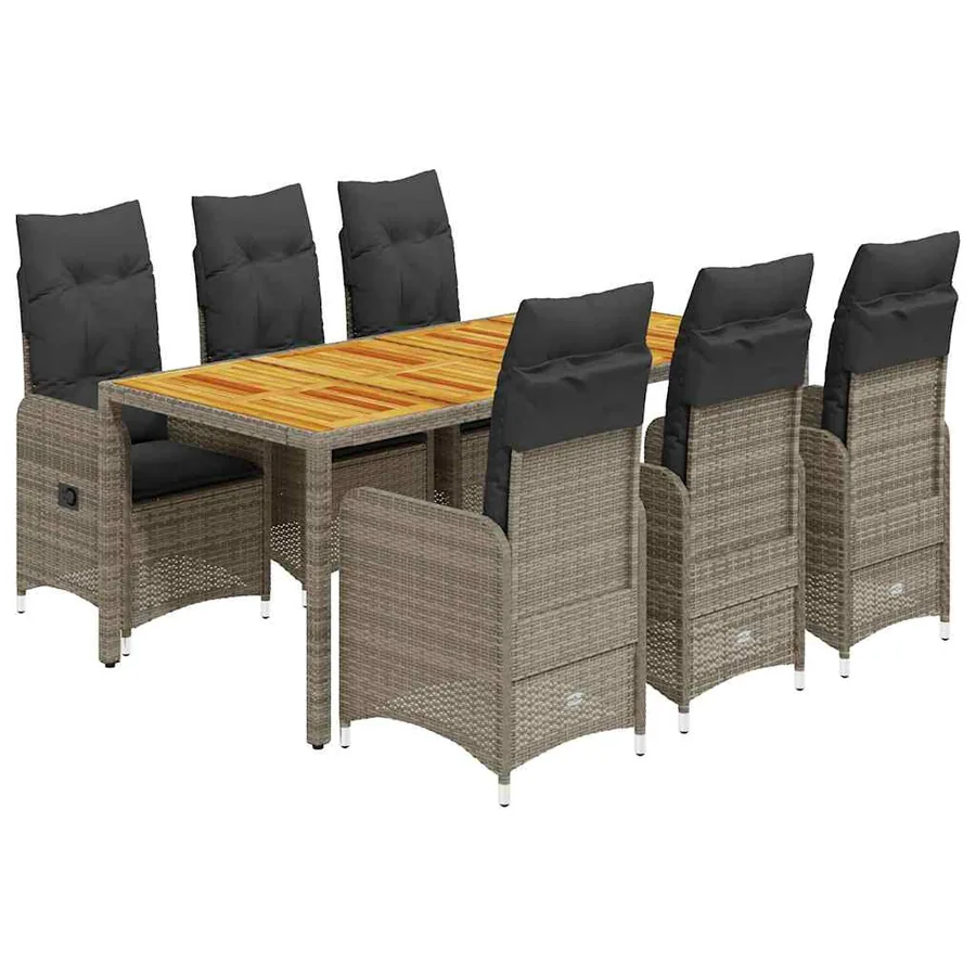 Ensemble de bistro de jardin 7 pcs coussins gris poly rotin - 2