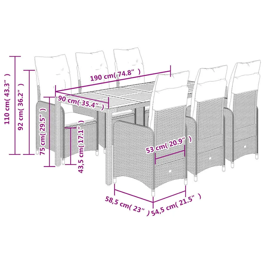 Ensemble de bistro de jardin 7 pcs coussins gris poly rotin - 7