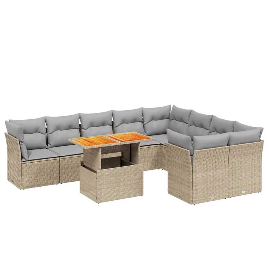 Salon de jardin avec coussins 10 pcs beige résine tressée - 2