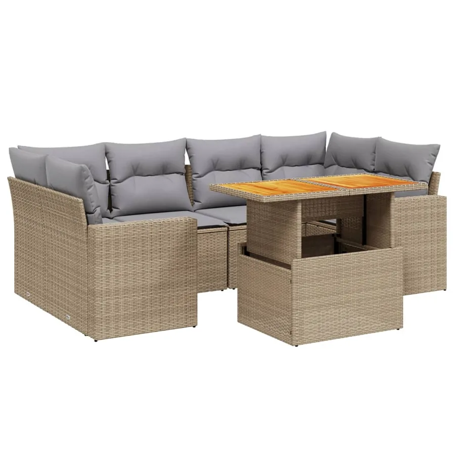 Salon de jardin avec coussins 7 pcs beige résine tressée - 2