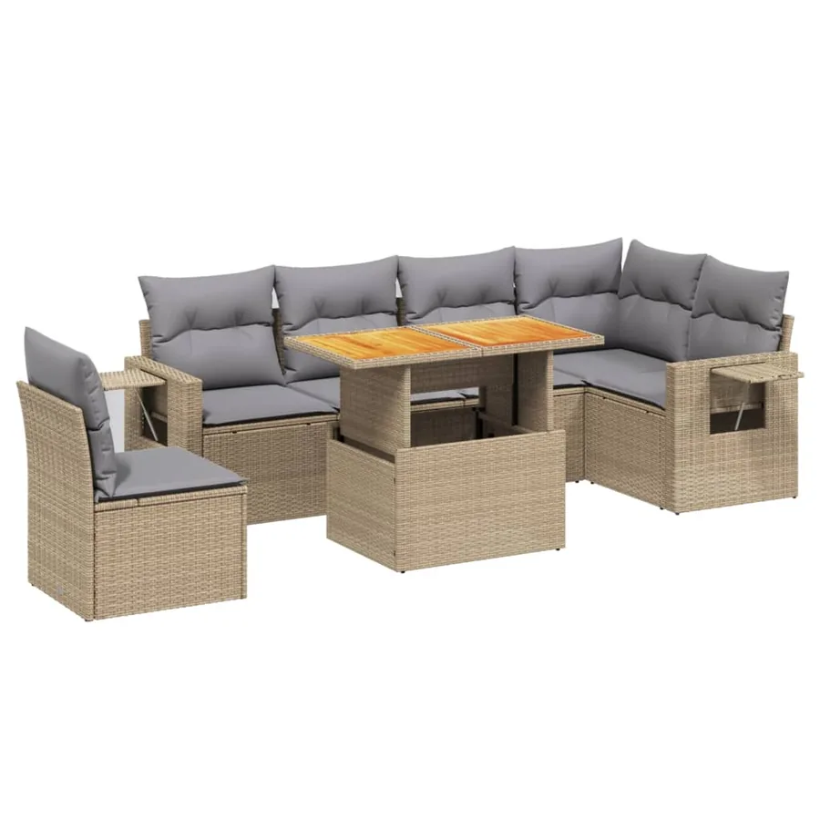 Salon de jardin avec coussins 7 pcs beige résine tressée - 2