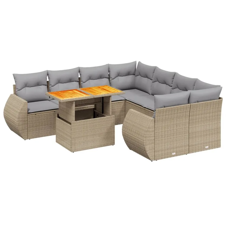 Salon de jardin avec coussins 9 pcs beige résine tressée - 2